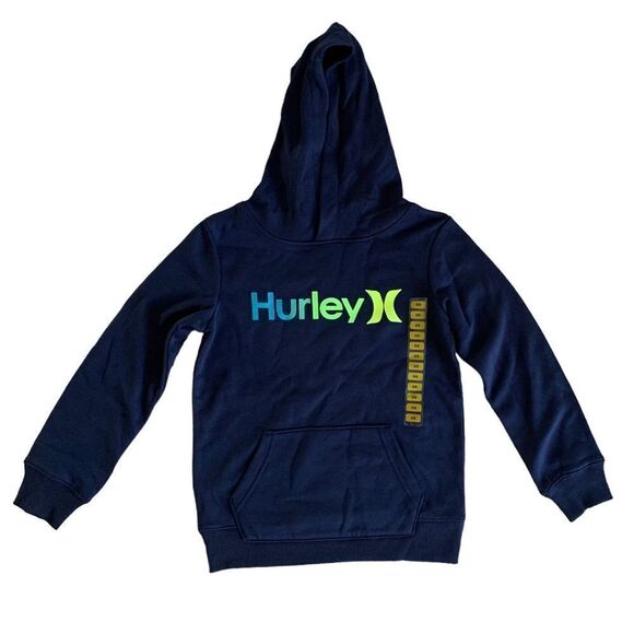 Hurley Kid’s Navy Neon Kangaroo Pocket Long Sleeve Cotton Hoodie Size 5/6 NWT - Picture 1 of 3